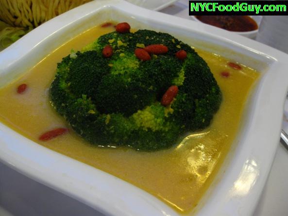 Whole Broccoli in Golden Broth